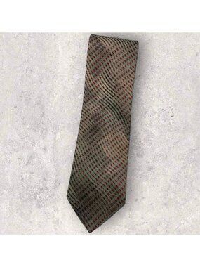BUGATCHI Silk Tie ITALY XL Burgundy Green Beige Geometric W:3.7" EUC
